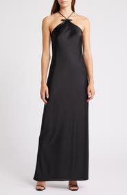 WAYF Araceli Halter Strap Satin Slipdress