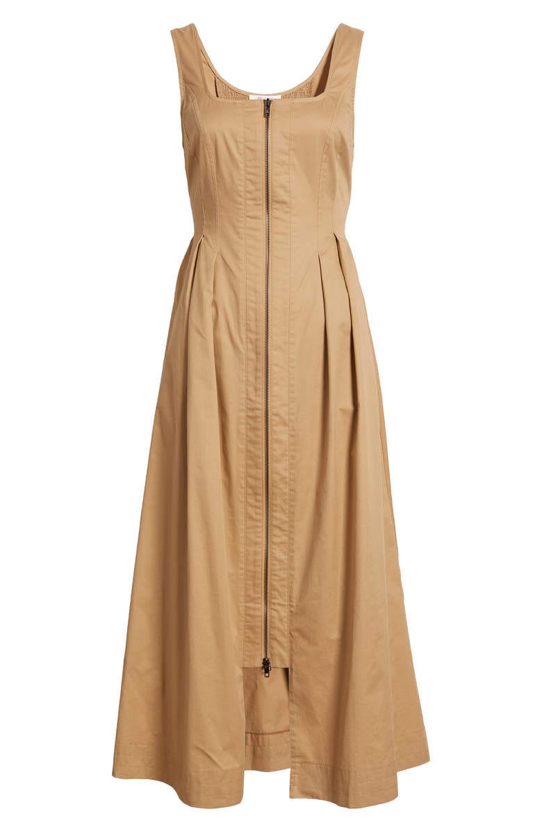 ZOE AND CLAIRE Pleated Zip Cotton Midi Dress, Alternate, color, Khaki