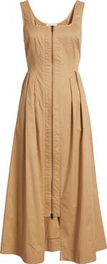 ZOE AND CLAIRE Pleated Zip Cotton Midi Dress