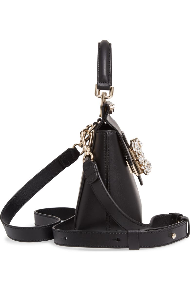 Roger Vivier Strass Flower Buckle Calfskin Top Handle Satchel, Alternate, color,