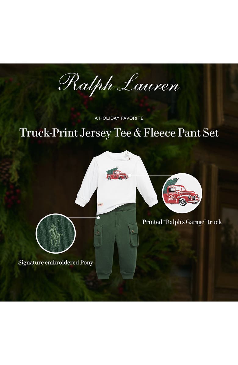 Ralph Lauren Tree Print Long Sleeve T-Shirt & Fleece Cargo Pants Set, Alternate, color, Cream