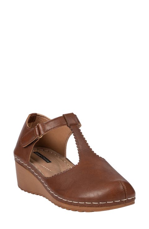 Mondo Faux Leather T-Strap Wedge Clog