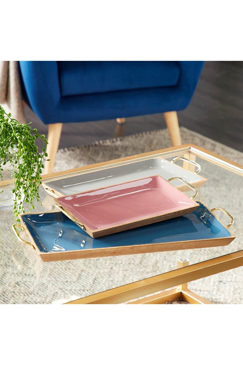 Multi Colored Mango Wood Tray with Enamel Interior, Alternate, color, MULTI