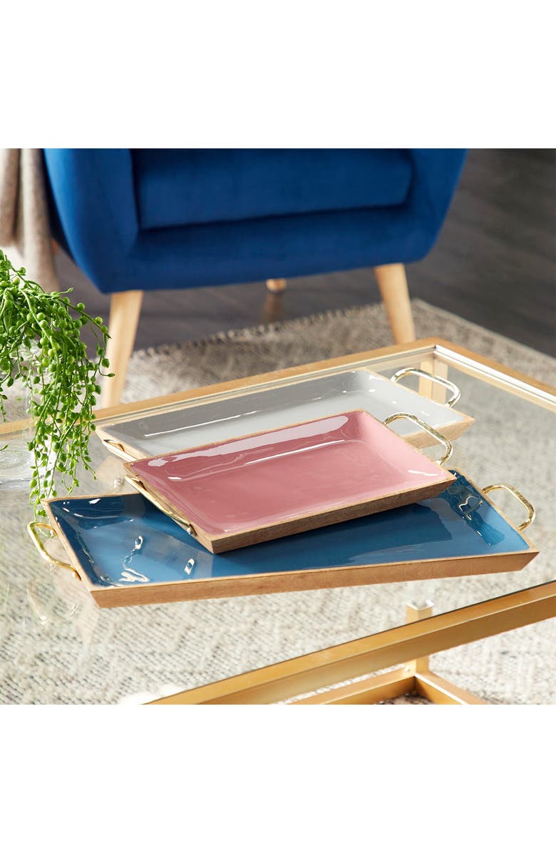 SONOMA SAGE HOME Multi Colored Mango Wood Tray with Enamel Interior, Alternate, color, Multi