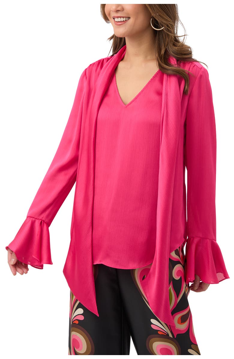 Trina Turk Alora Crinkle Georgette Tie Neck Top, Alternate, color, Forrest Rose