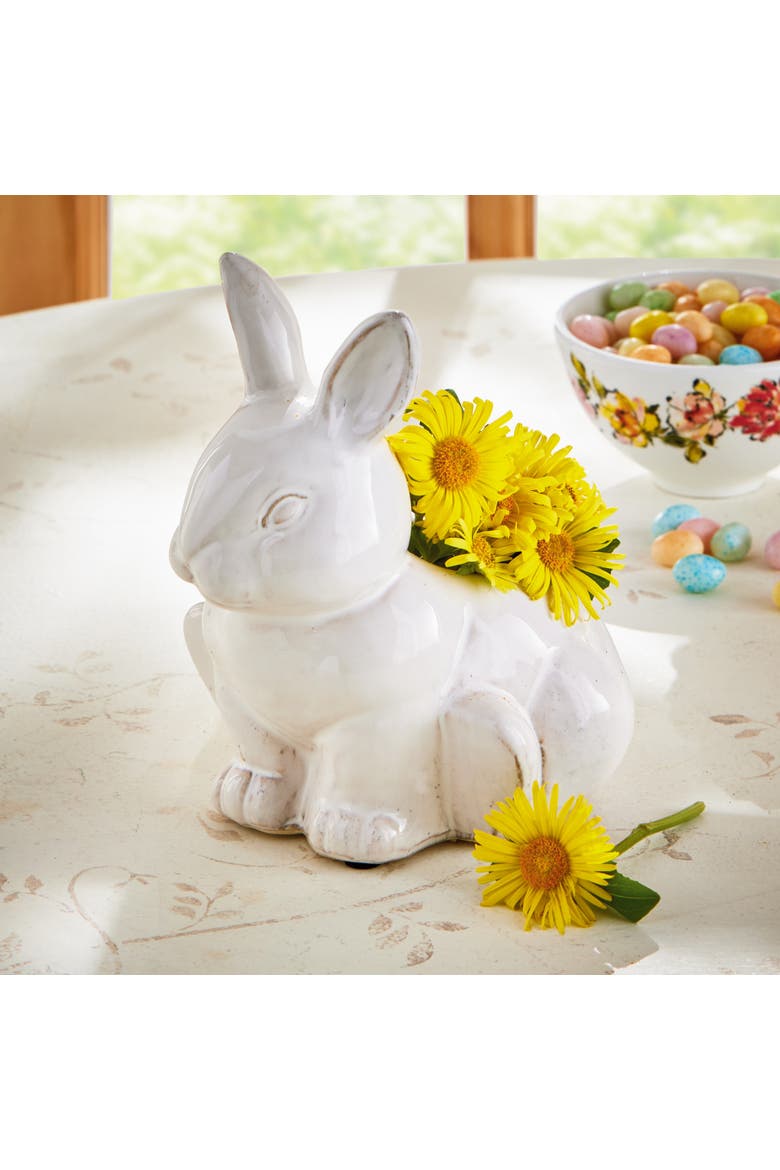 Sitting Bunny Planter White Stoneware Spring, Alternate, color, White