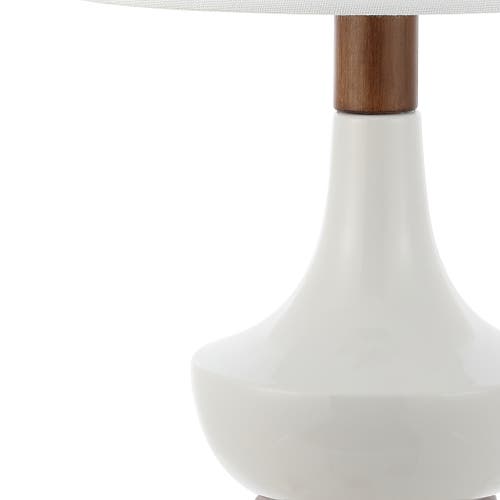 Jonathan Y Finn 23" Vintage Minimalist Iron/ceramic Led Mini Table Lamp With Usb Charging Port, Wood In White/brown Wood Finish