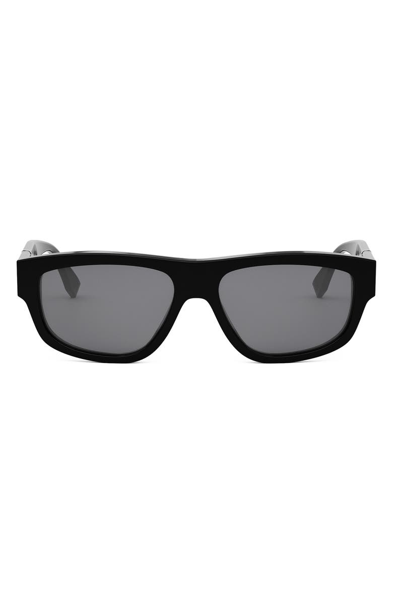 Fendi Diagonal 56mm Geometric Sunglasses, Main, color, Shiny Black / Smoke