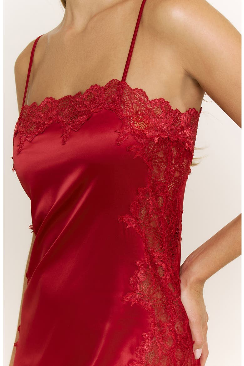 Garden of Eden Lace Trim Satin Chemise, Alternate, color, CHERRY