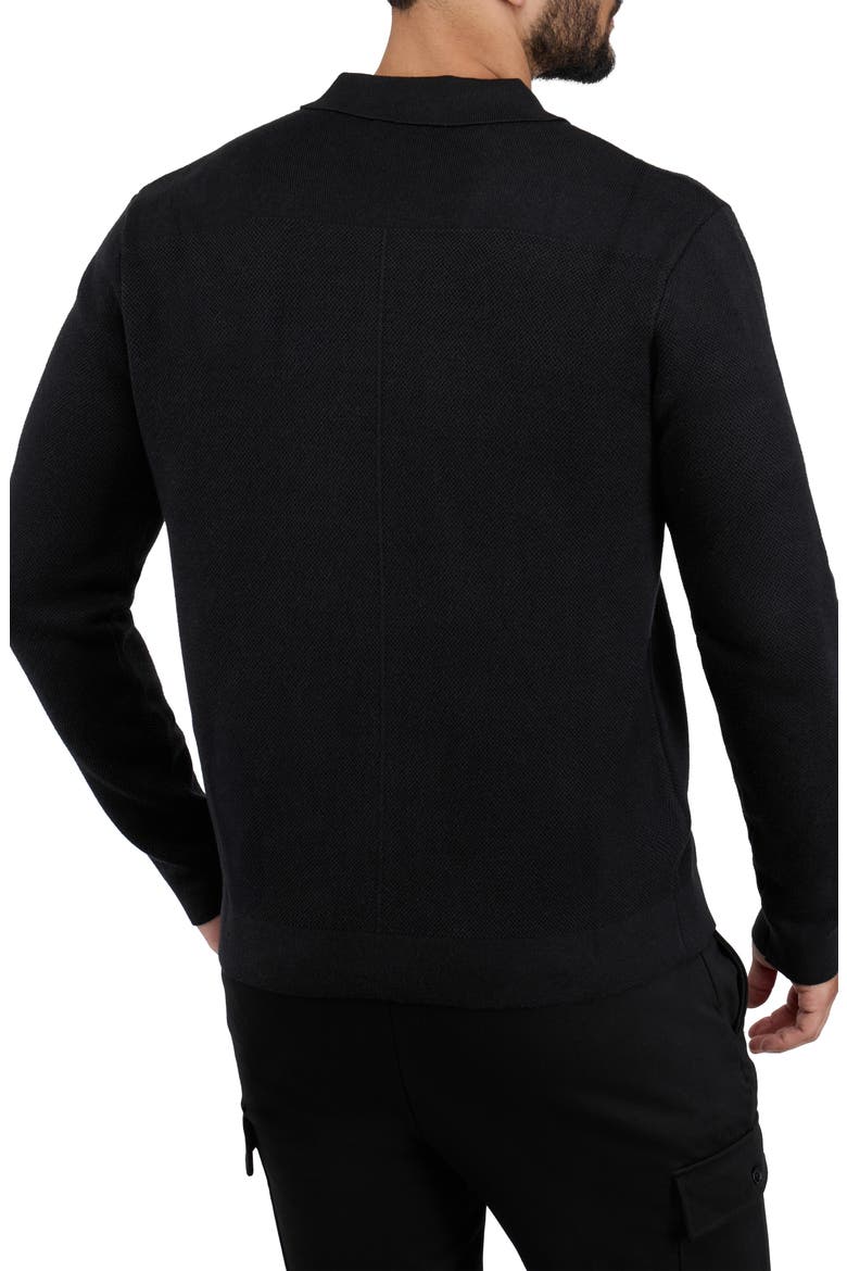Patch Pocket Button-Up Polo Sweater, Alternate, color, BLACK