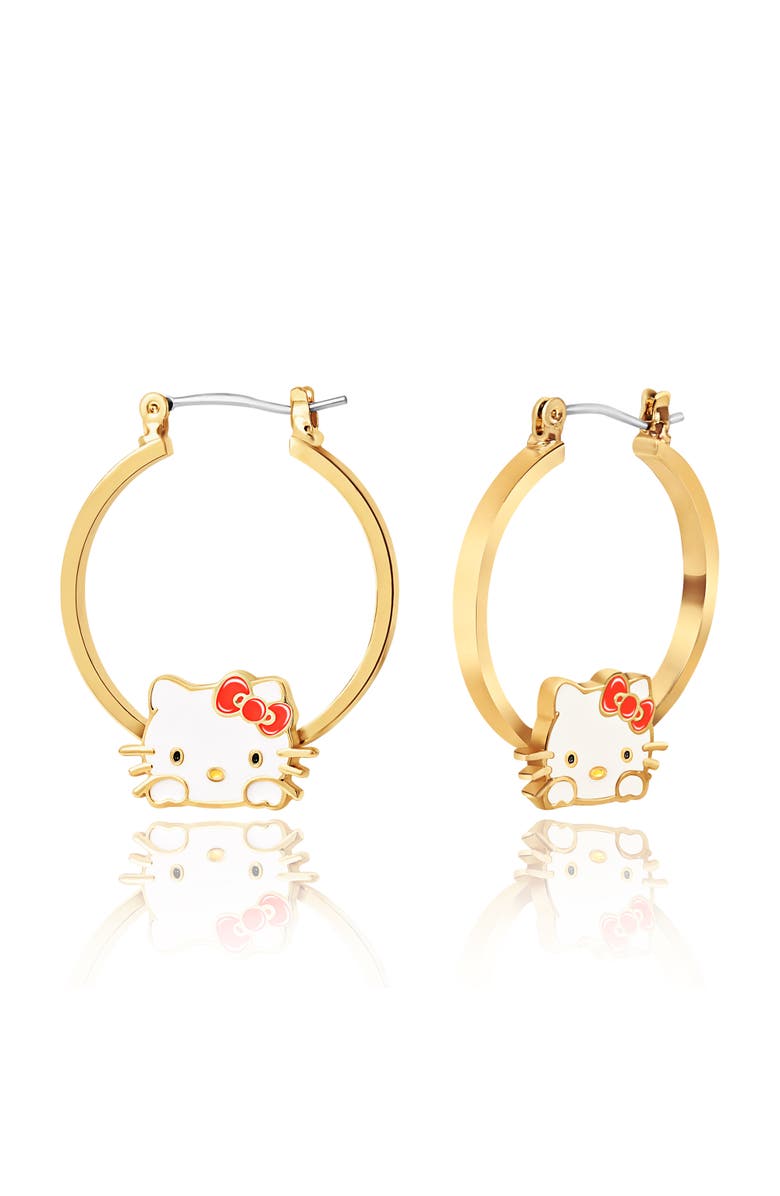 Hello Kitty Gold Flash Plated Hoop Earrings, Main, color, Gold