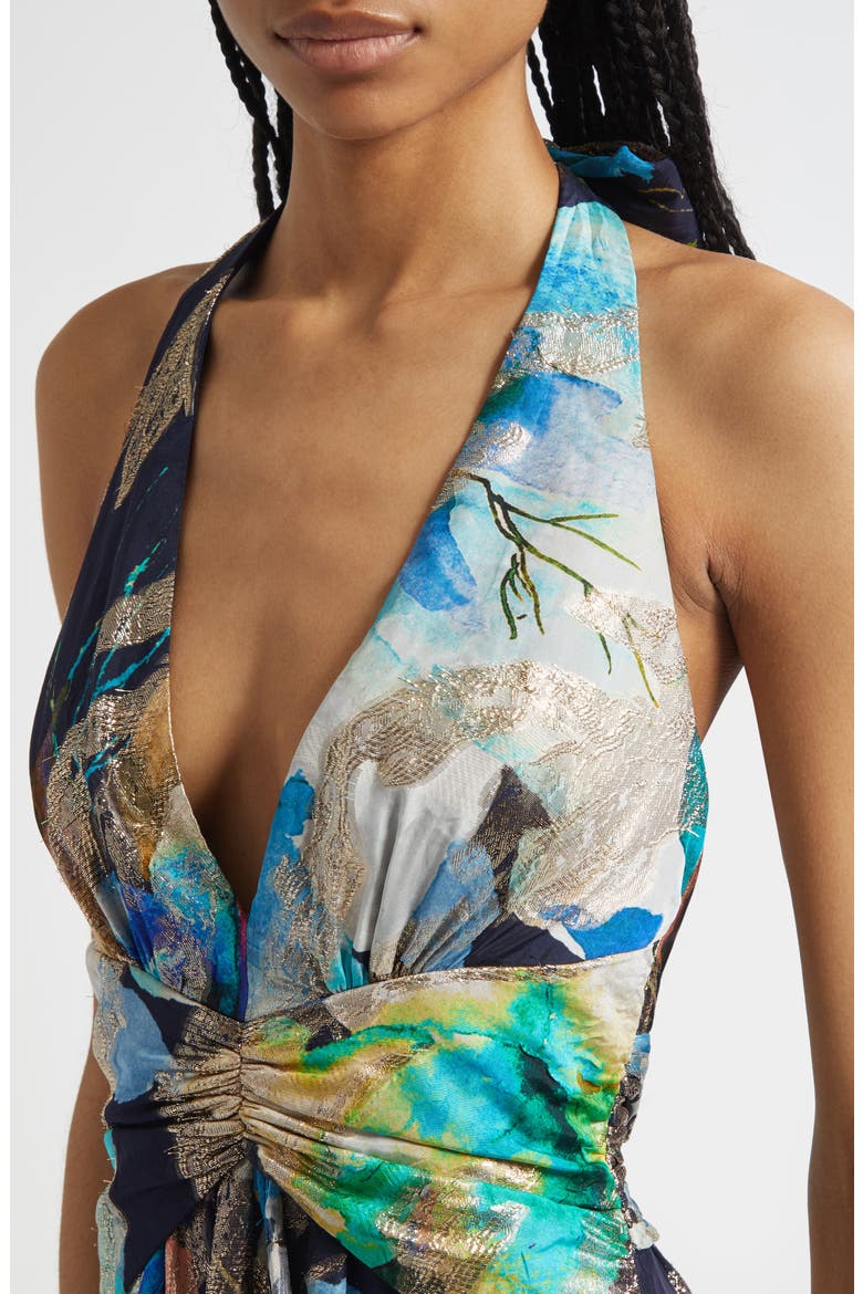 Stefanie Metallic Plunge Gown, Alternate, color, SPRING NAVY MARBLE