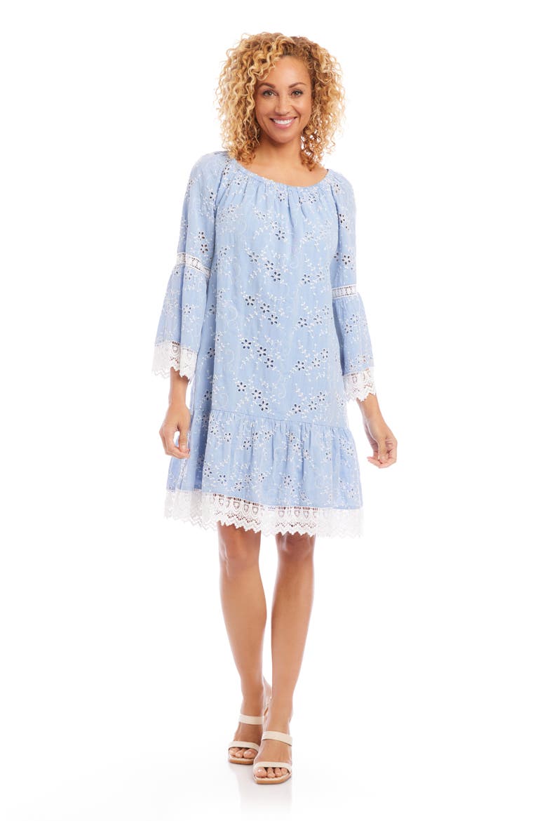 Mixed Lace Cotton Eyelet Shift Dress, Alternate, color, CHAMBRAY