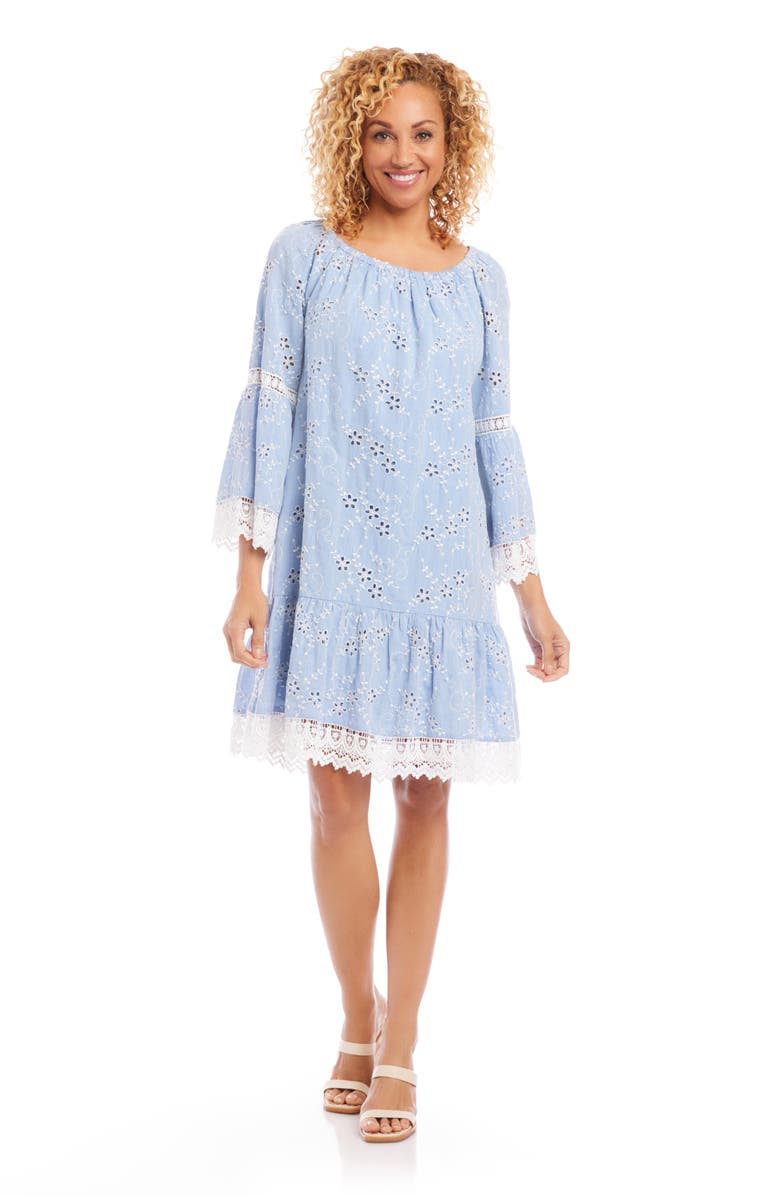 Karen Kane Mixed Lace Cotton Eyelet Shift Dress, Alternate, color,