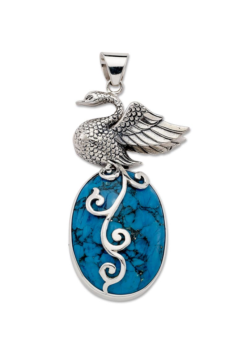 Sterling Silver and Seraphinite Swan Pendant, Main, color, TURQUOISE