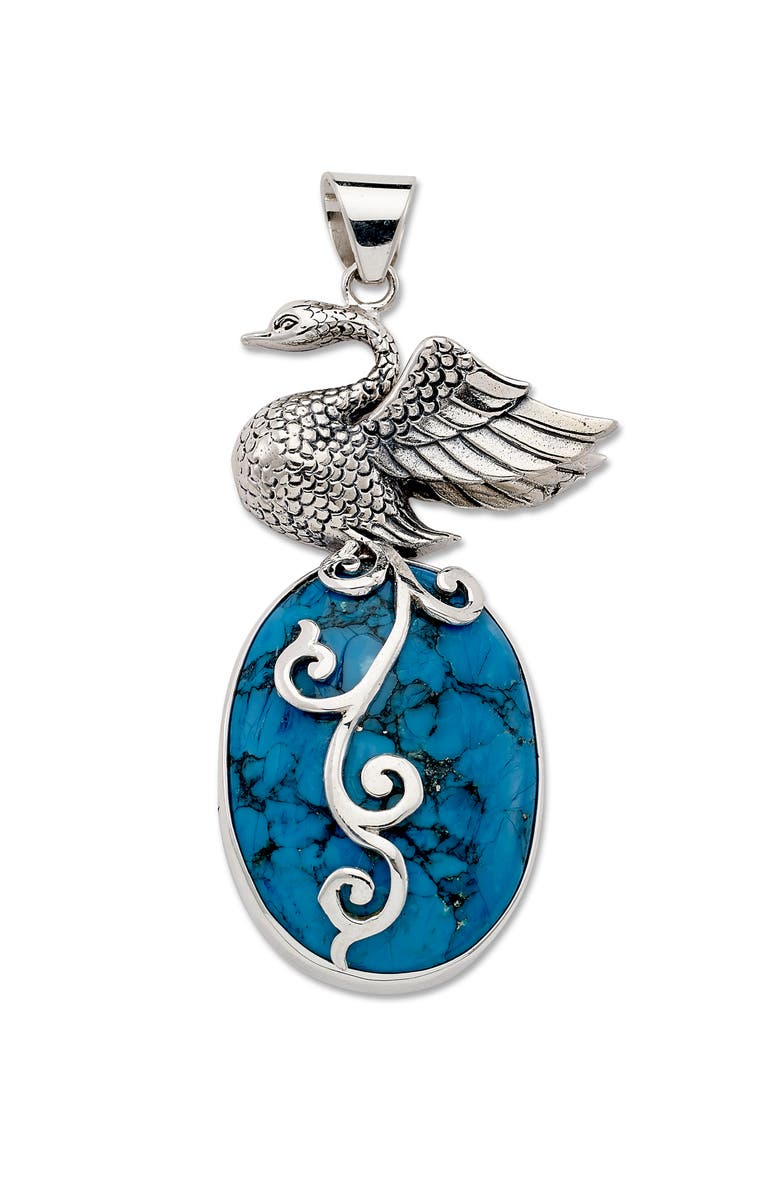 SAMUEL B. Sterling Silver and Seraphinite Swan Pendant, Main, color, Turquoise