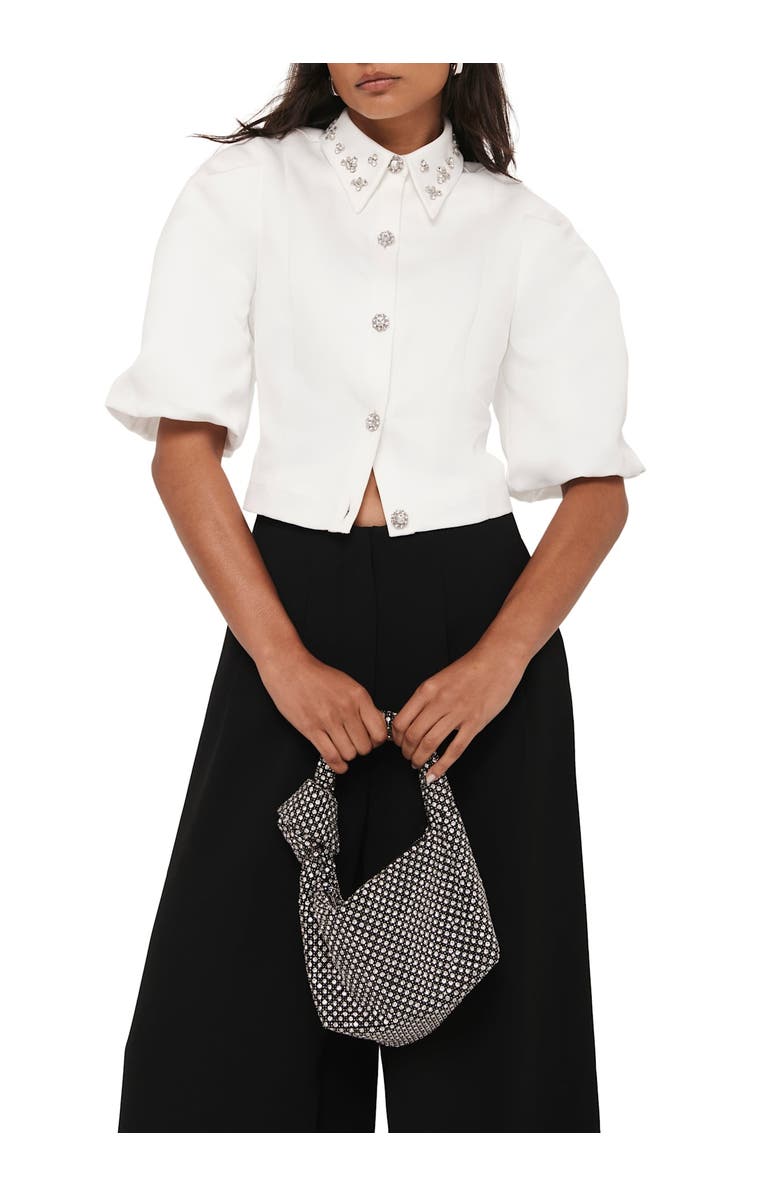 MINT VELVET Embellished Collar Cropped Shirt, Alternate, color, Ivory