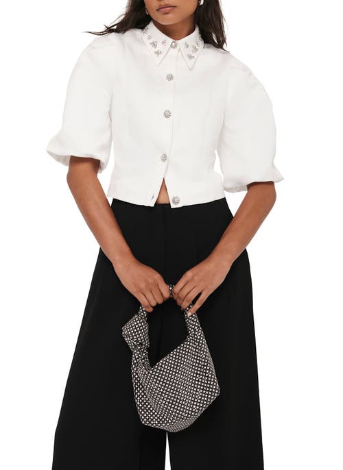 Mint Velvet Embellished Collar Cropped Shirt In White