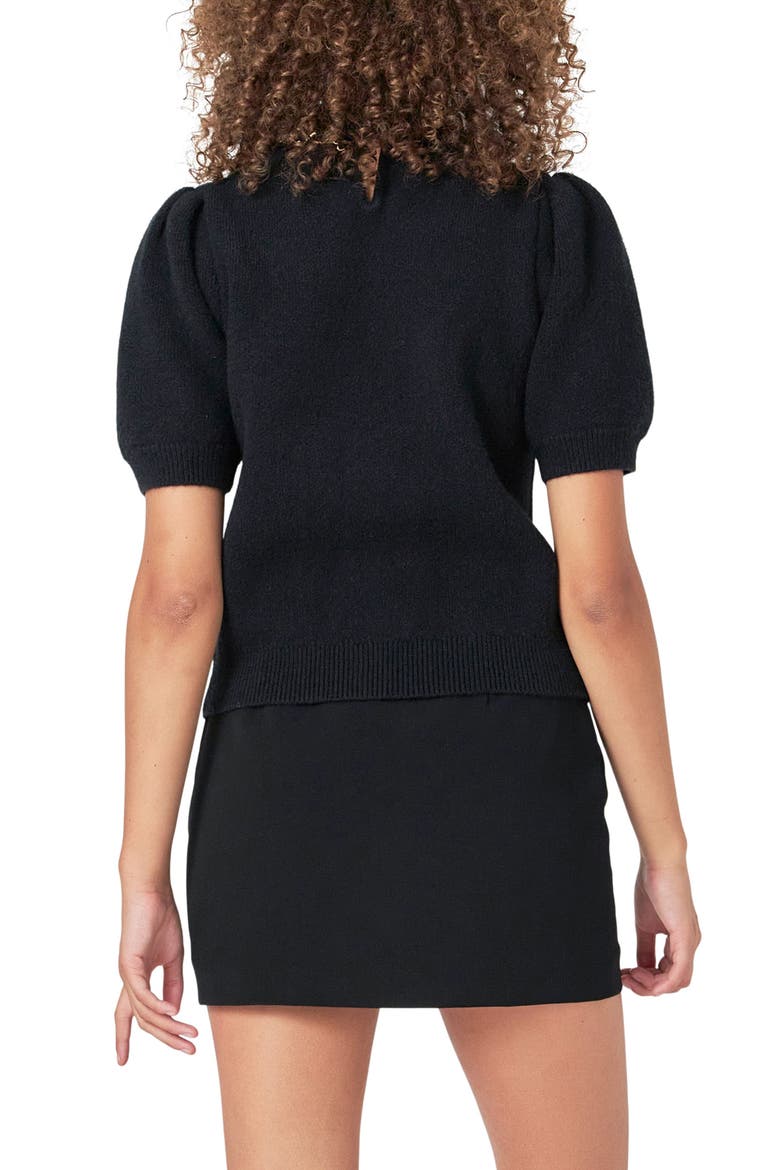 Chain Detail Puff Sleeve Sweater, Alternate, color, BLACK