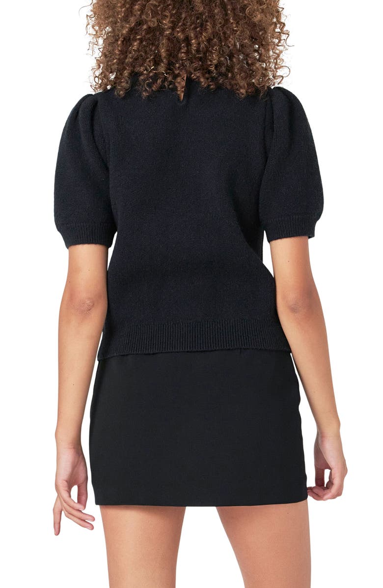 Endless Rose Chain Detail Puff Sleeve Sweater, Alternate, color, Black