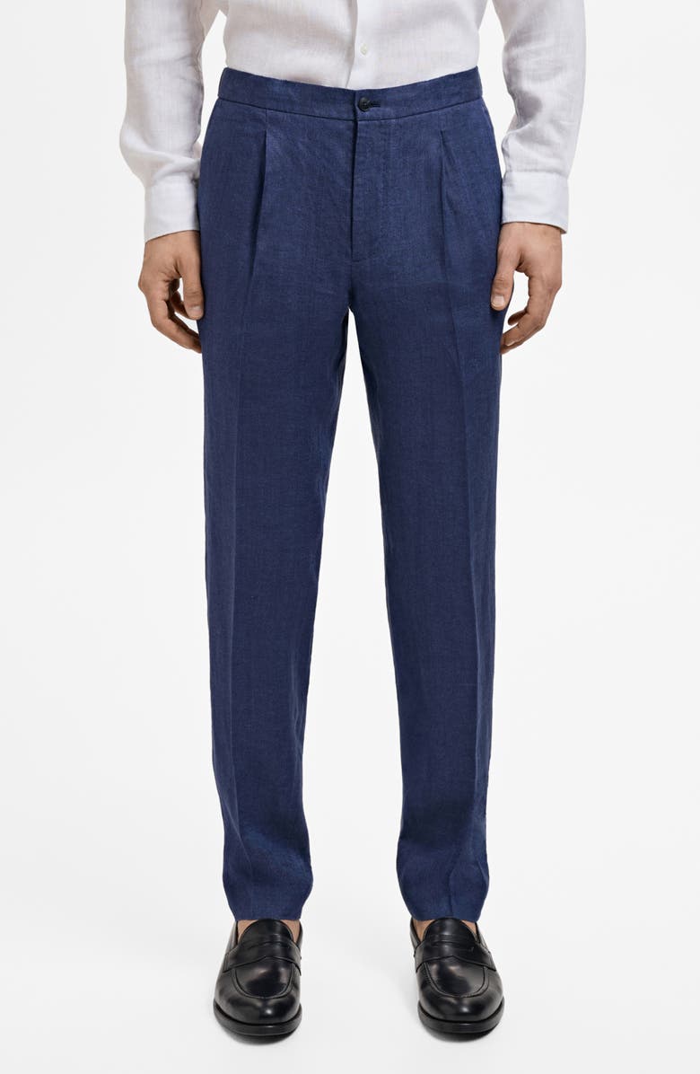 MANGO Slarerni Slim Fit Linen Pants, Main, color, Indigo Blue