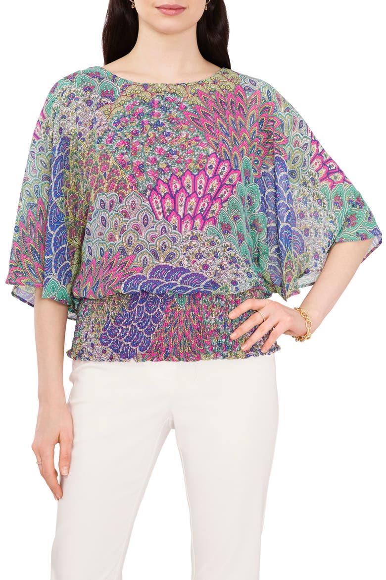 Dolman Sleeve Smocked Blouse, Main, color, LIME/FUCHSIA/MULTI
