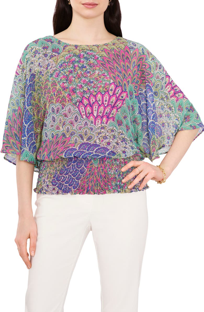 Chaus Dolman Sleeve Smocked Blouse, Main, color, Lime/ Fuchsia/ Multi