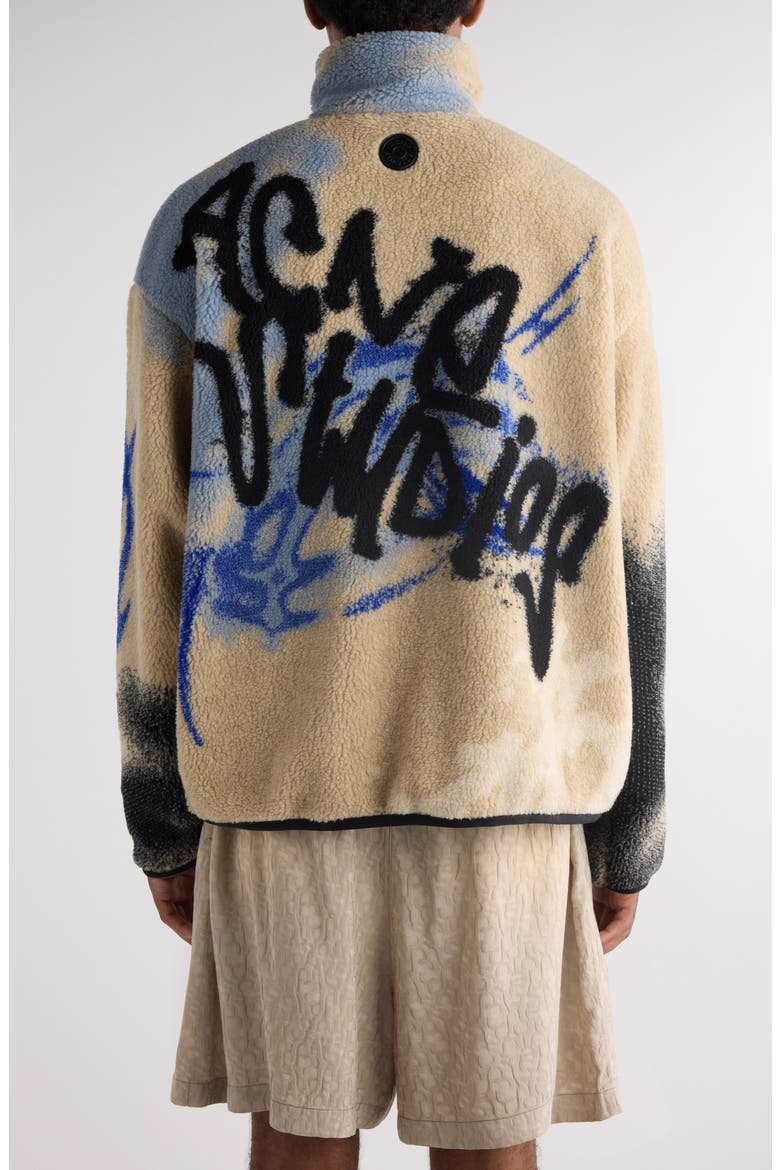 Oversize Spray Painted Fleece Zip Jacket, Alternate, color, BEIGE
