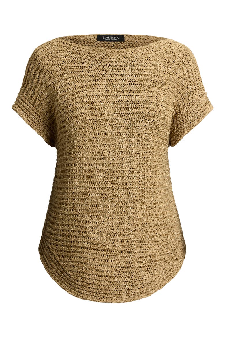 Ribbon Tape Boat Neck Top, Alternate, color, BEIGE