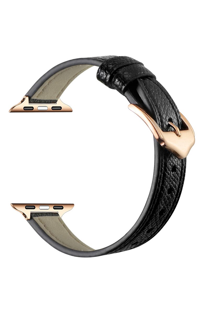 The Posh Tech Cleo Skinny Leather Apple Watch<sup>®</sup> Watchband, Alternate, color, Black