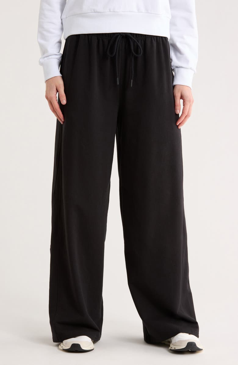 Z by Zella Relay French Terry Ultra Wide Leg Pants, Main, color, Black