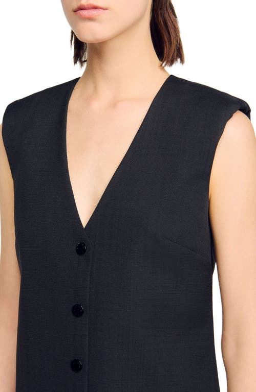 Sandro Womens Ruffle-hem Button-down Sleeveless Cotton Mini Dress Black In Black