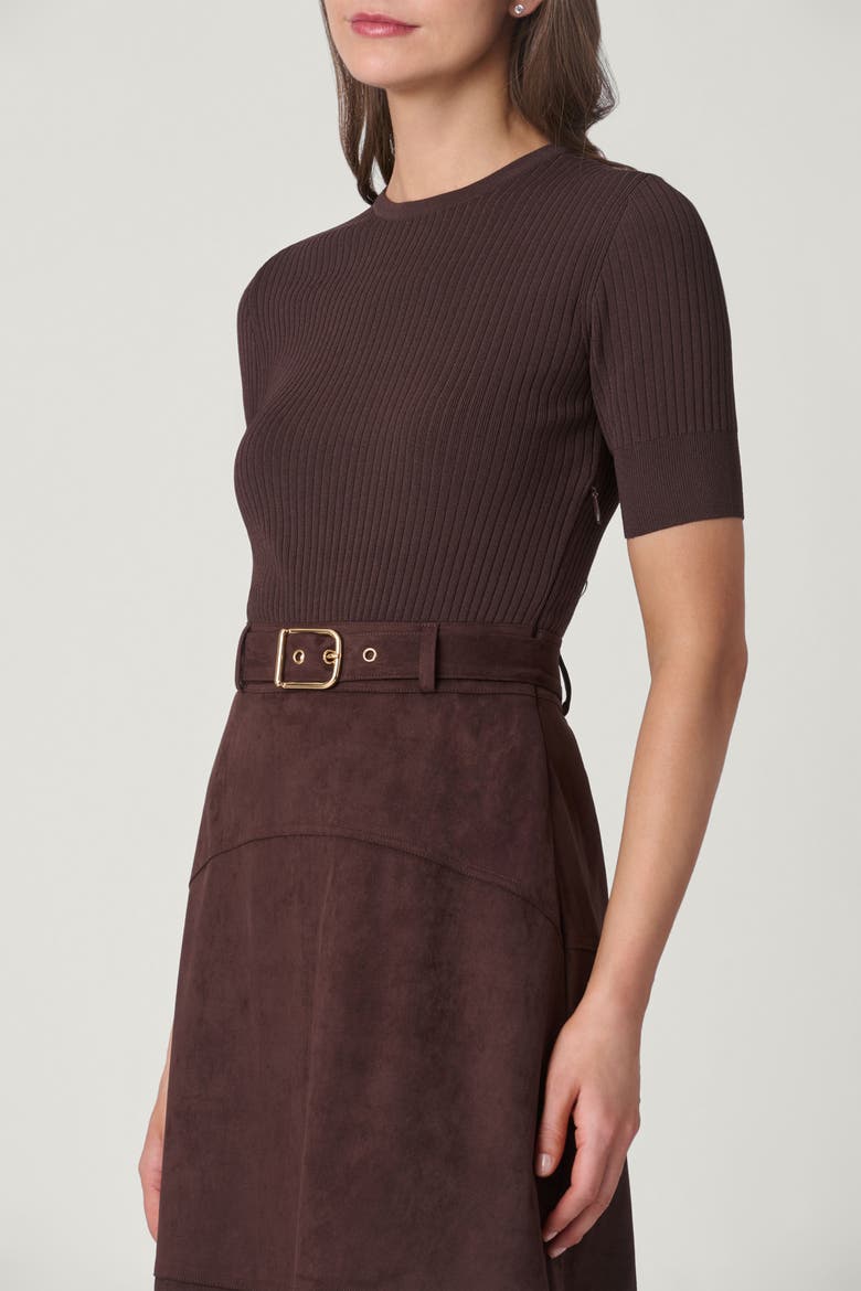 Suede Knit Mixed Media Mimi Dress, Alternate, color, Chocolate