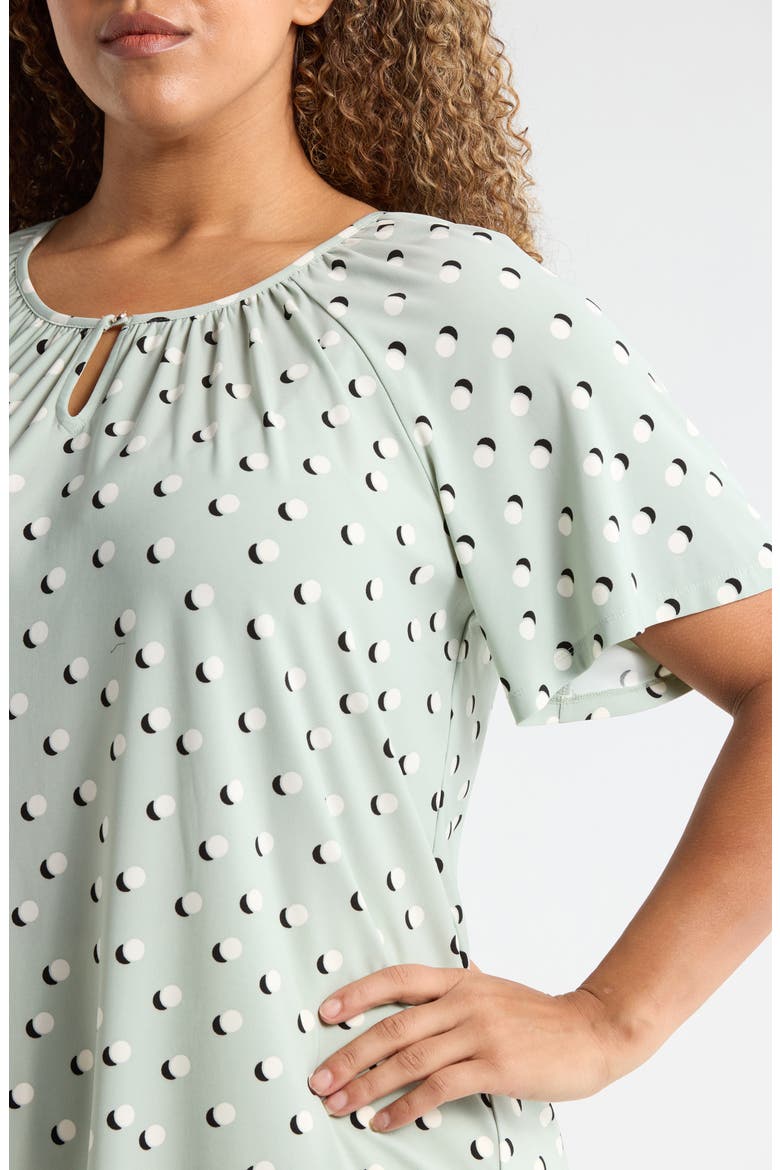 Dot Print Keyhole Peasant Top, Alternate, color, SOFT ALOE MULTI