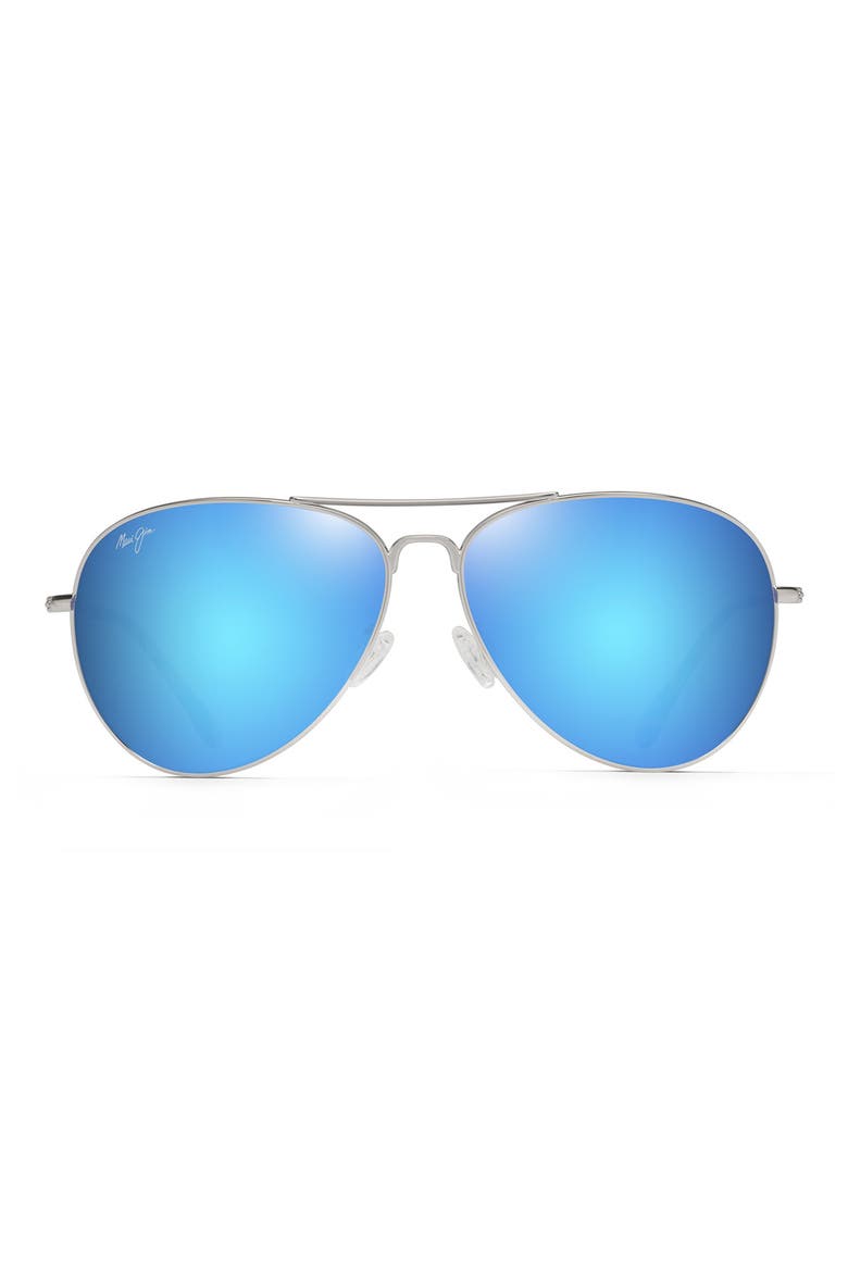 Mavericks 61mm Polarized Oversize Aviator Sunglasses, Main, color, SILVER/ BLUE HAWAII