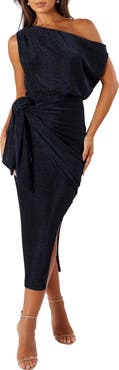 Petal
Pup Santiago Metallic Side Tie One-Shoulder Midi Dress
