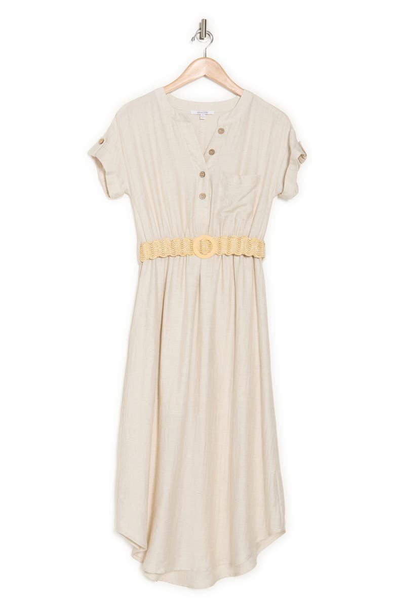 ZOE AND CLAIRE Short Sleeve Belted Shirtdress, Alternate, color, Oatmeal
