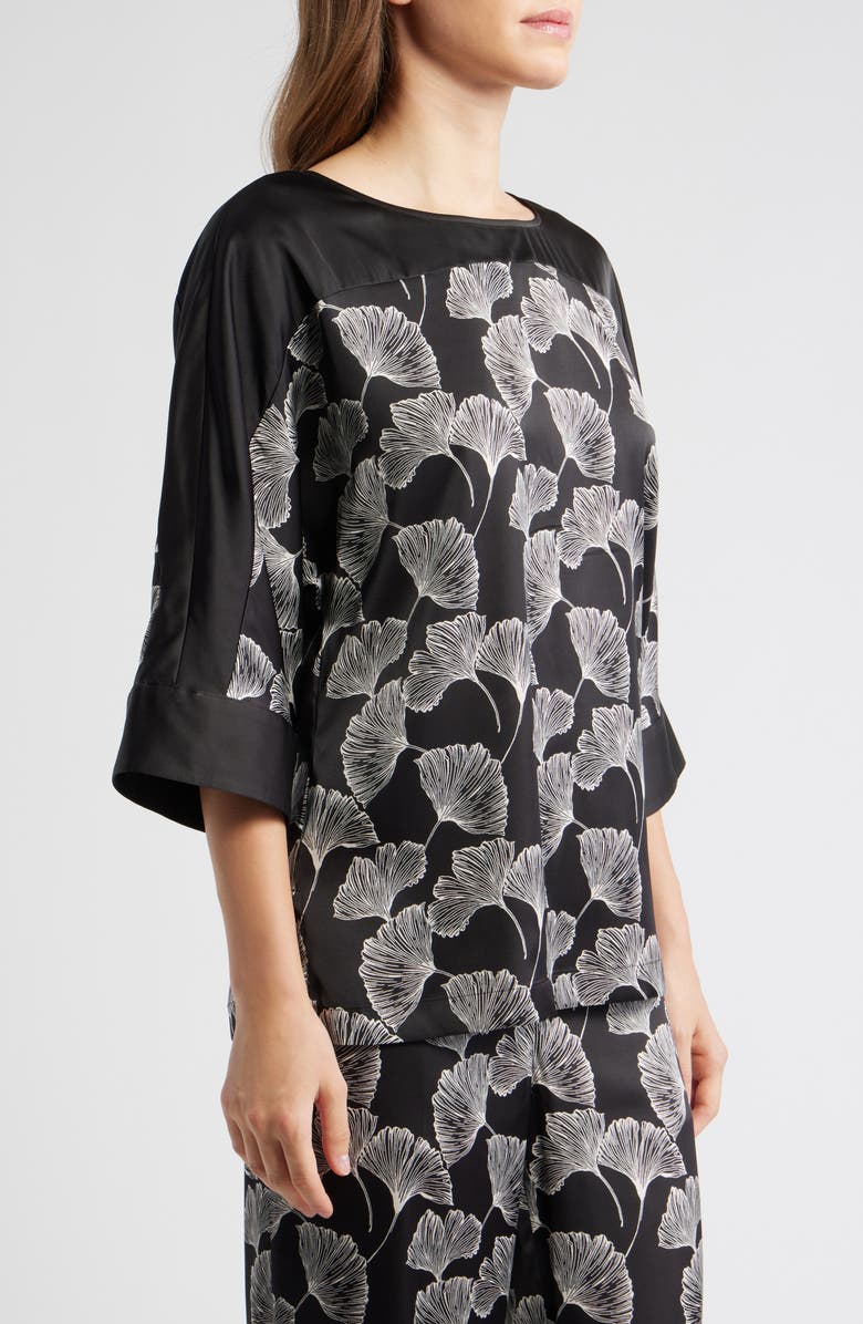 Anne Klein Floral Print Woven Shirt, Alternate, color, Black/ White/ Ivory