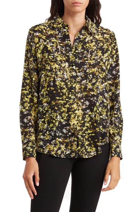 Abstract Floral Button-Up Blouse