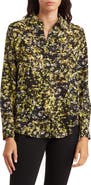 T Tahari Abstract Floral Button-Up Blouse