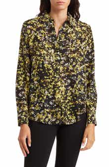 T Tahari Abstract Floral Button-Up Blouse