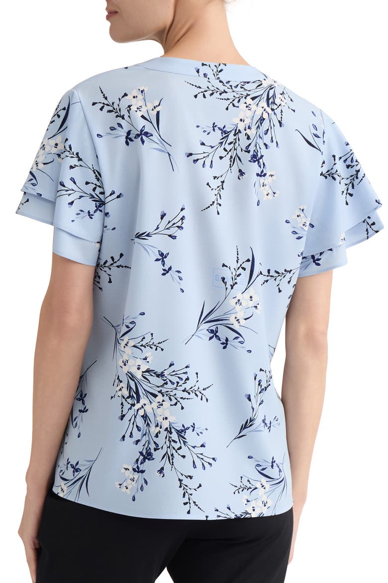 Floral Flutter Sleeve Split Neck Top, Alternate, color, MORNING BLUE MULTI