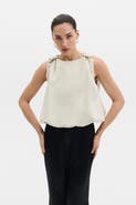 Malina Valentina Knotted Shoulder Satin Top