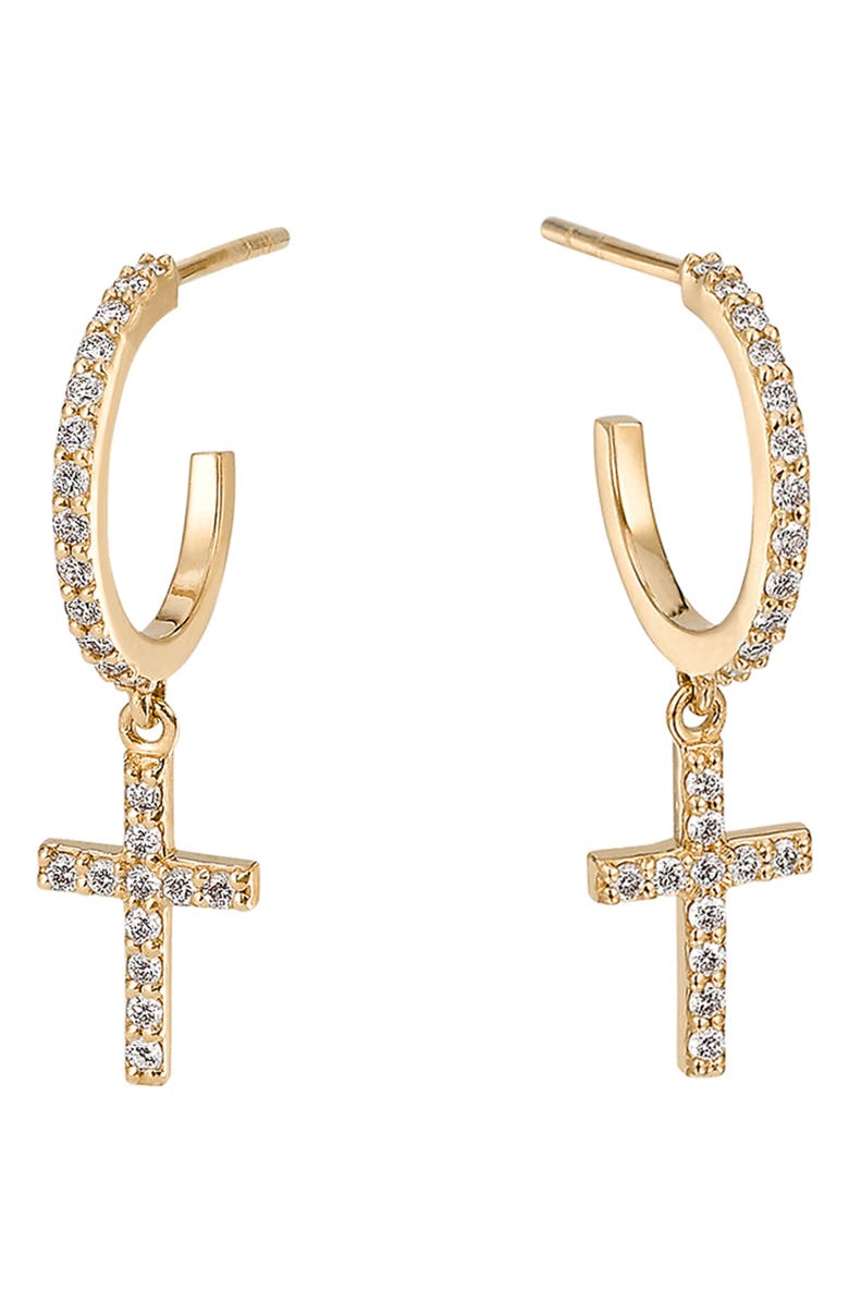 LANA Diamond Pavé Cross Huggie Hoop Earrings, Main, color, 