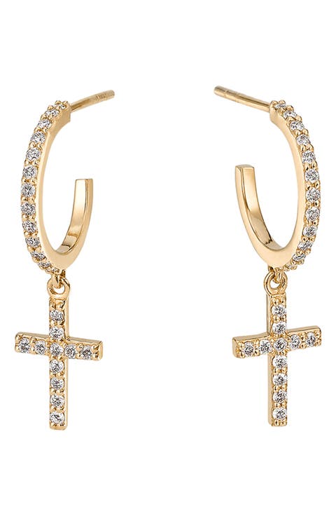 Diamond Pavé Cross Huggie Hoop Earrings