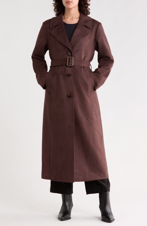Long Faux Suede Belted Jacket