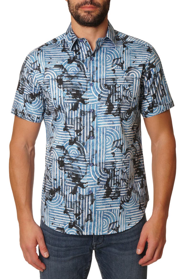 Waylon Short Sleeve Woven Shirt, Main, color, INDIGO