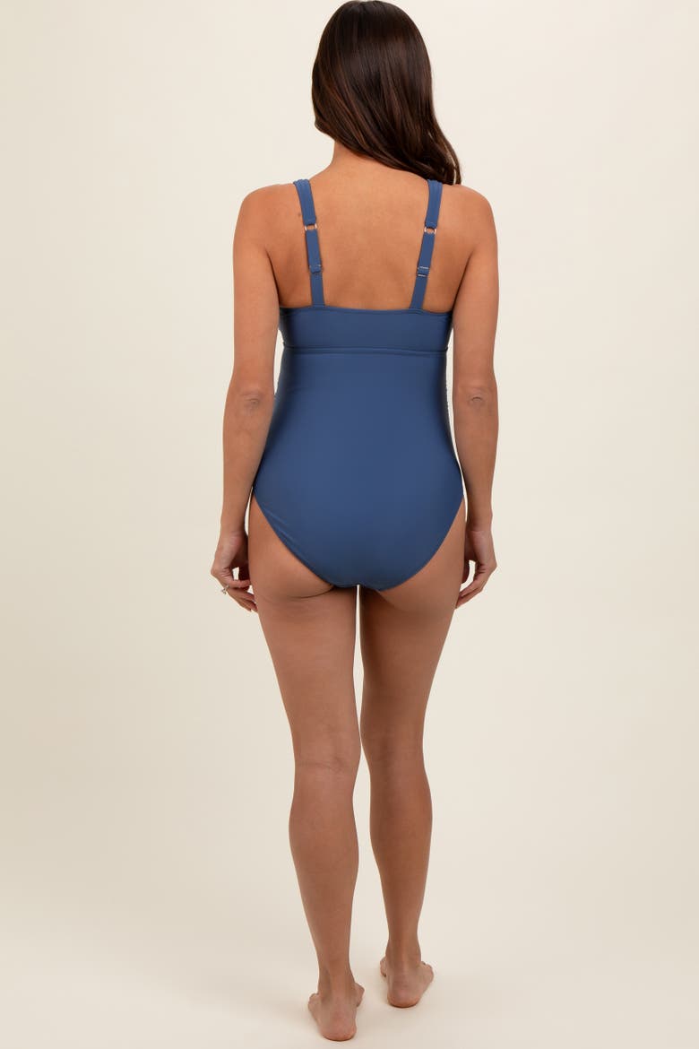 Scalloped Cutout Ruched One Piece Swimsuit, Alternate, color, Blue