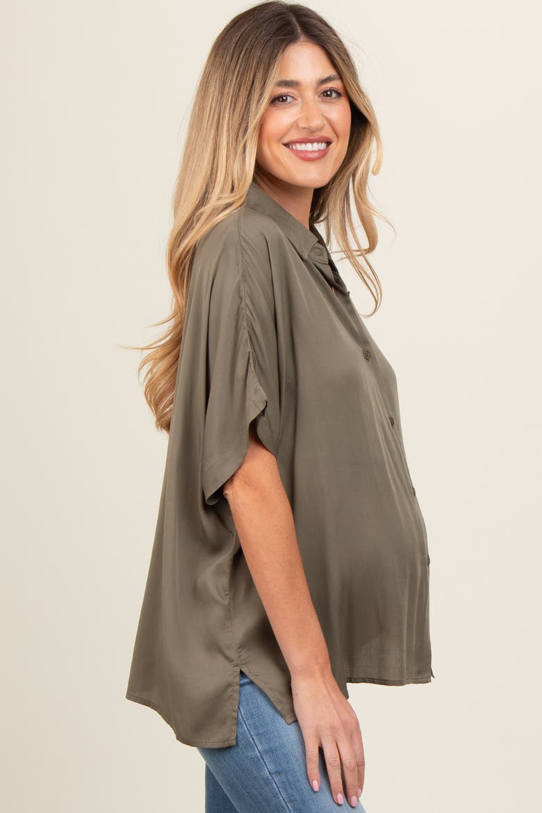 Dolman Sleeve Button Down Blouse, Alternate, color, Olive Green