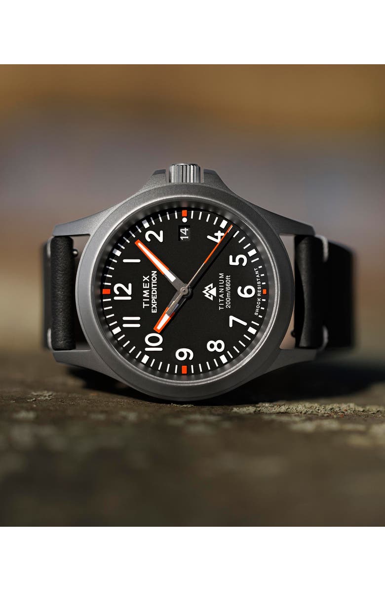 Timex<sup
®</sup
 Expedition Titanium Leather Strap Watch, 38mm, Alternate, color, 